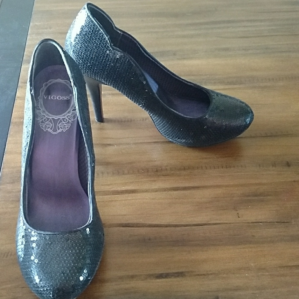 Black sequin heels